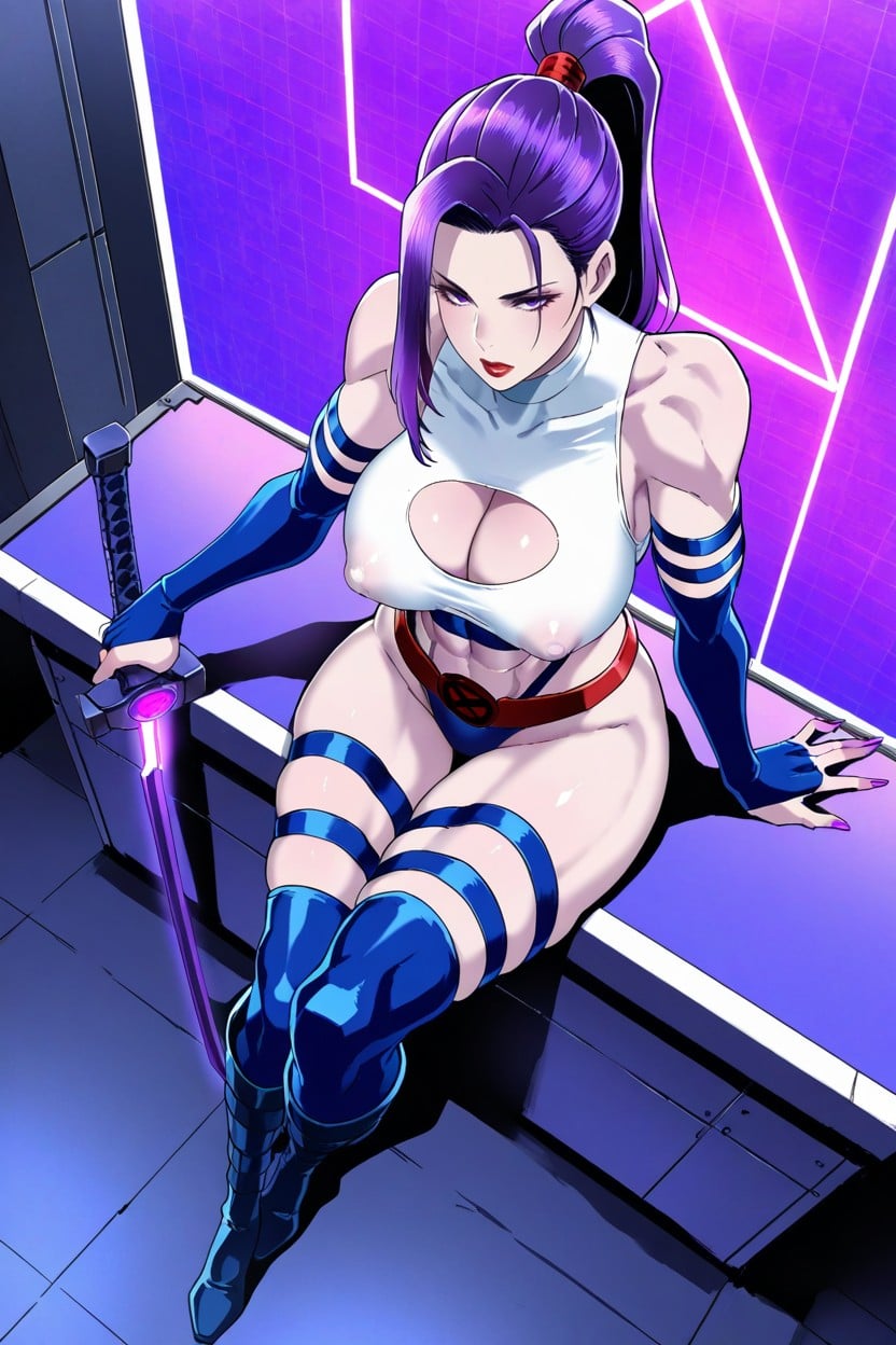 Purple Hair, Butcha-u Artstyle, Sleek Ponytail Hentai AI Porn
