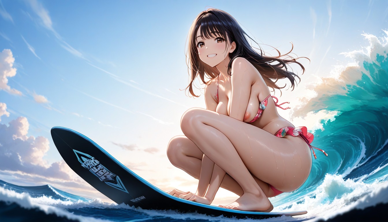High Ocean Waves, Side View, Wispy Bangs Hentai AI Porn