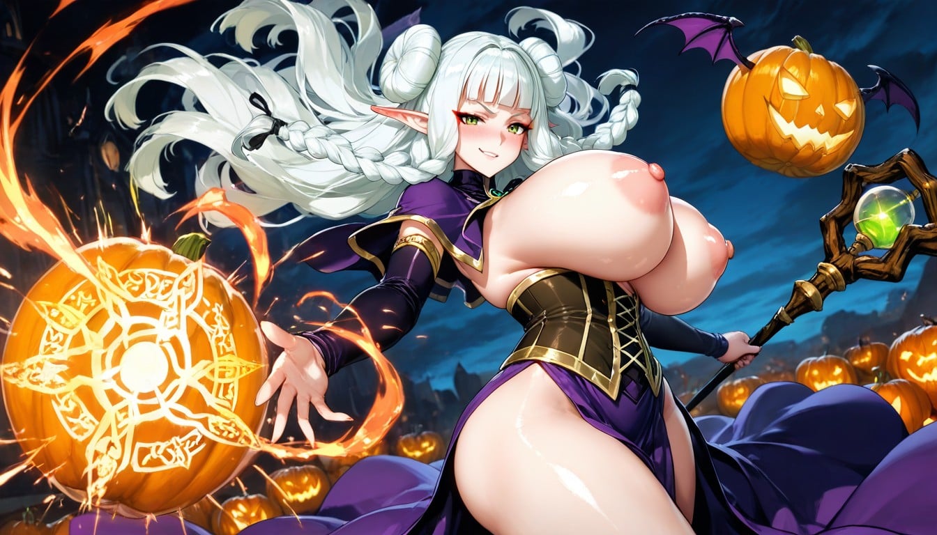 Pumpkins Orbiting Her Break Intense Fantasy Glamour, Swirling Potion Mist, Neon Orange And Emerald Runes Hentai AI Porn