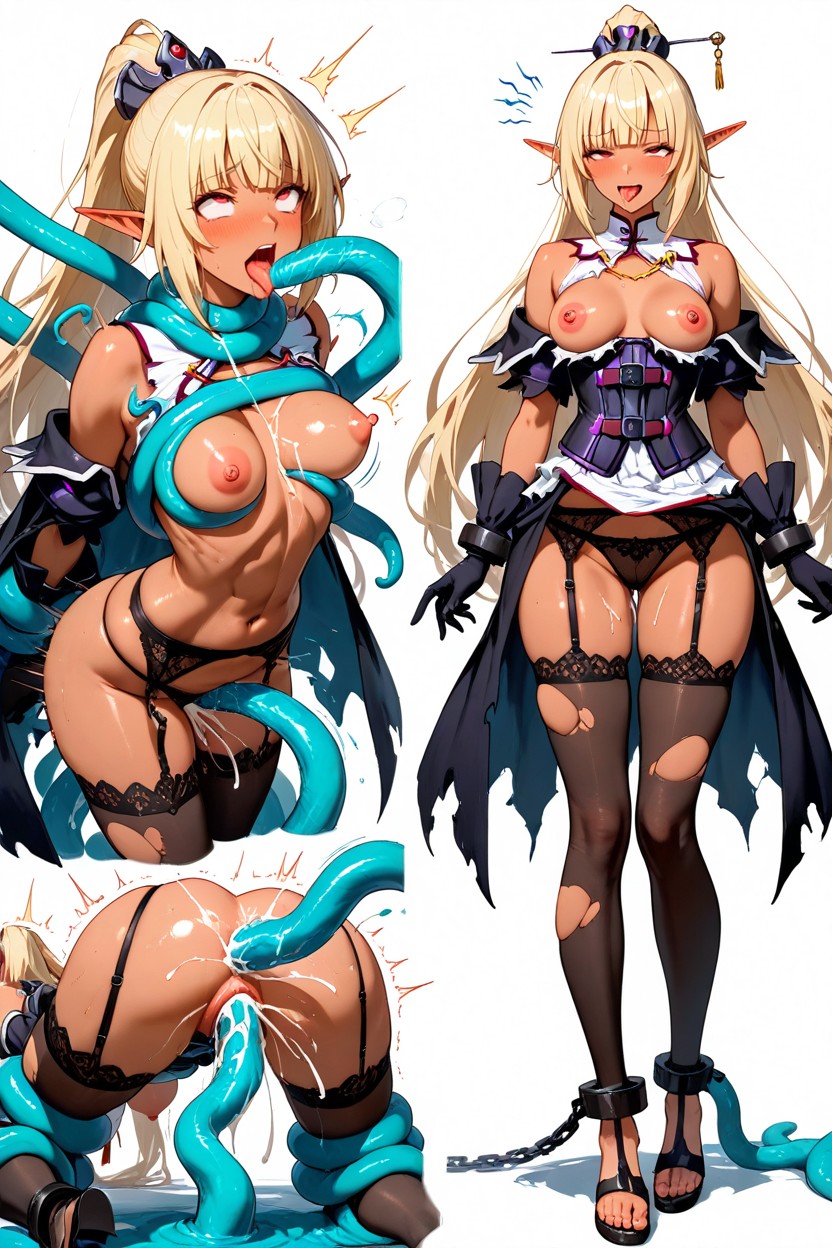 Dark Skin Elf, White Trim, Red Eyes Hentai AI Porn