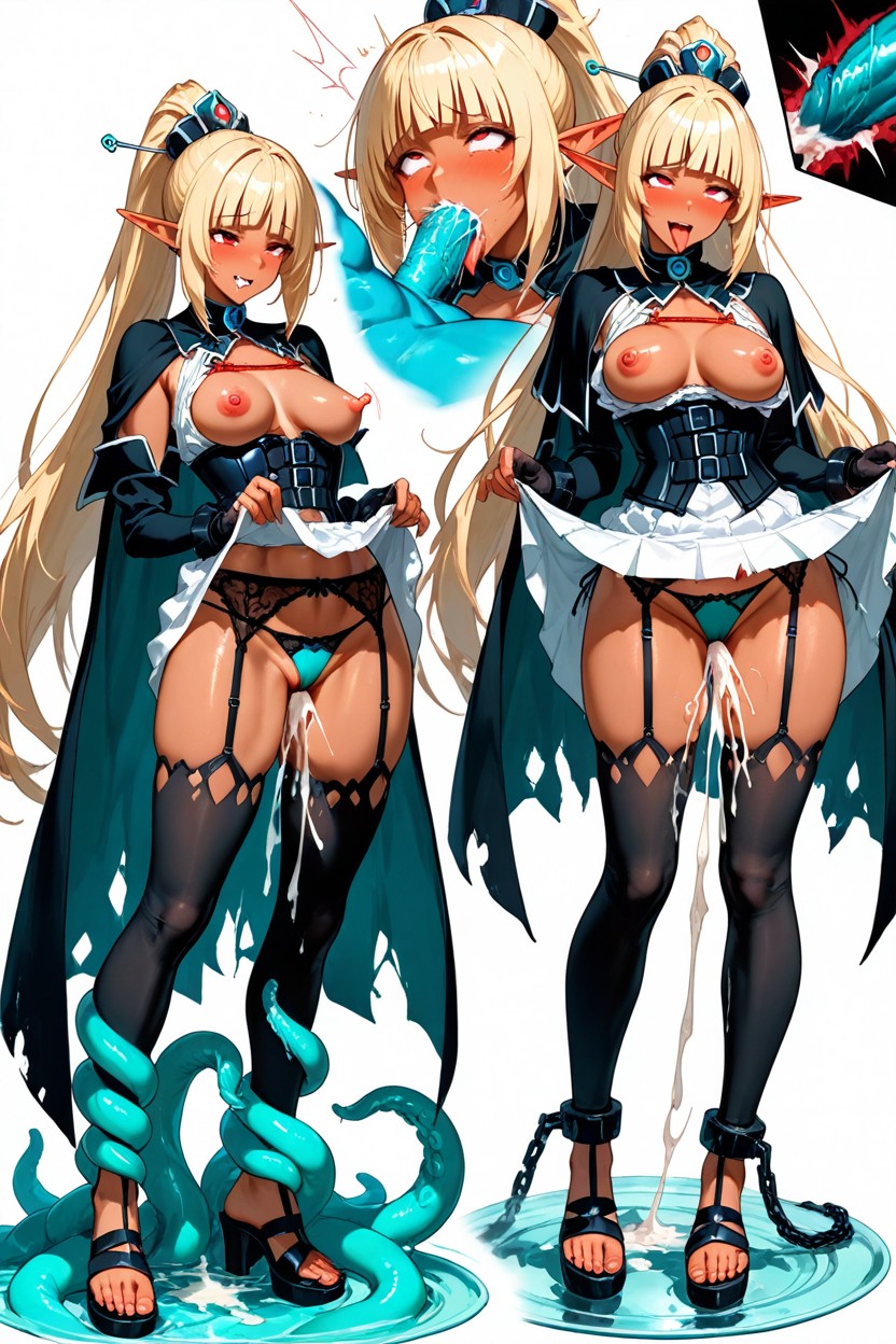 Tongue Out, Front Bangs, Erect Nipples Tentacles Under Outfit Hentai AI Porn