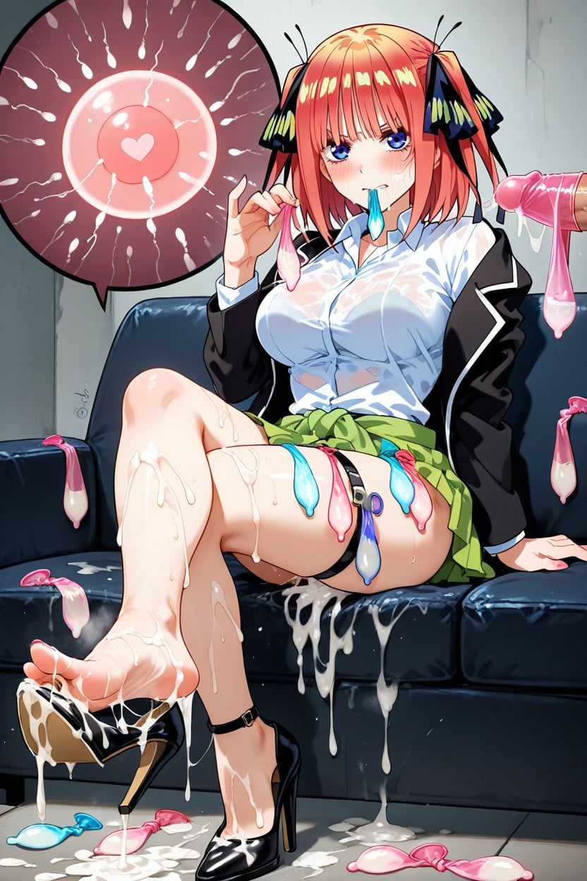 Cum On Body, Sitting, Condón Usado Hentai IA