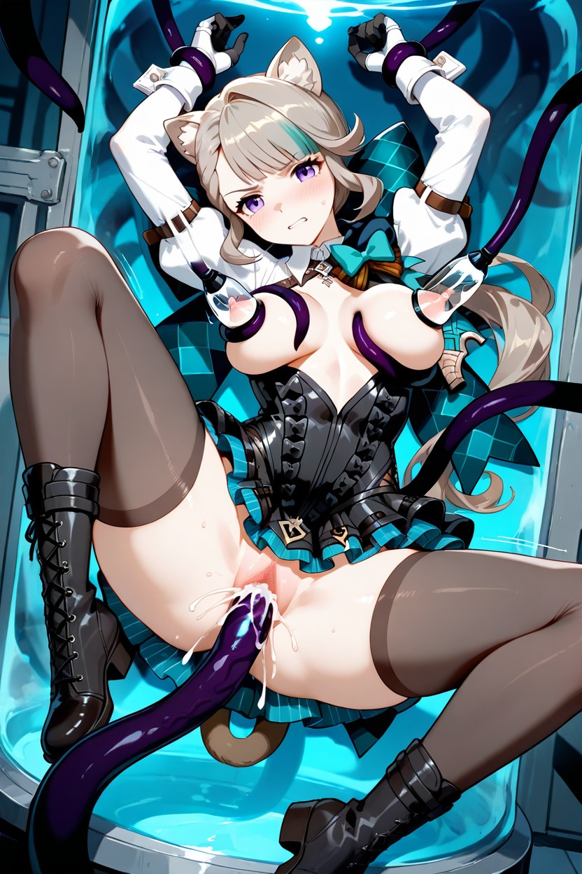 Skinny, Teal Bow On The Chest, Sex With Tentacles Hentai AI Porn