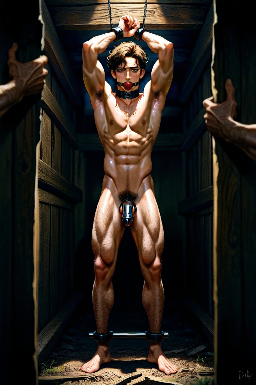 Wood Cabin, Curly, Struggling AI Gay Porn