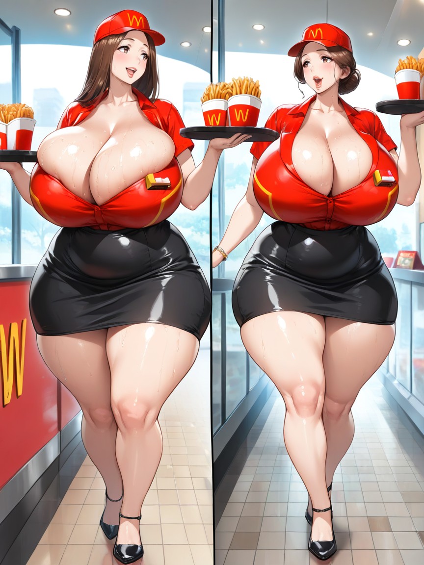 Red Mcdonalds Cap, Freckled Breasts, Wasp Waist AI Porn