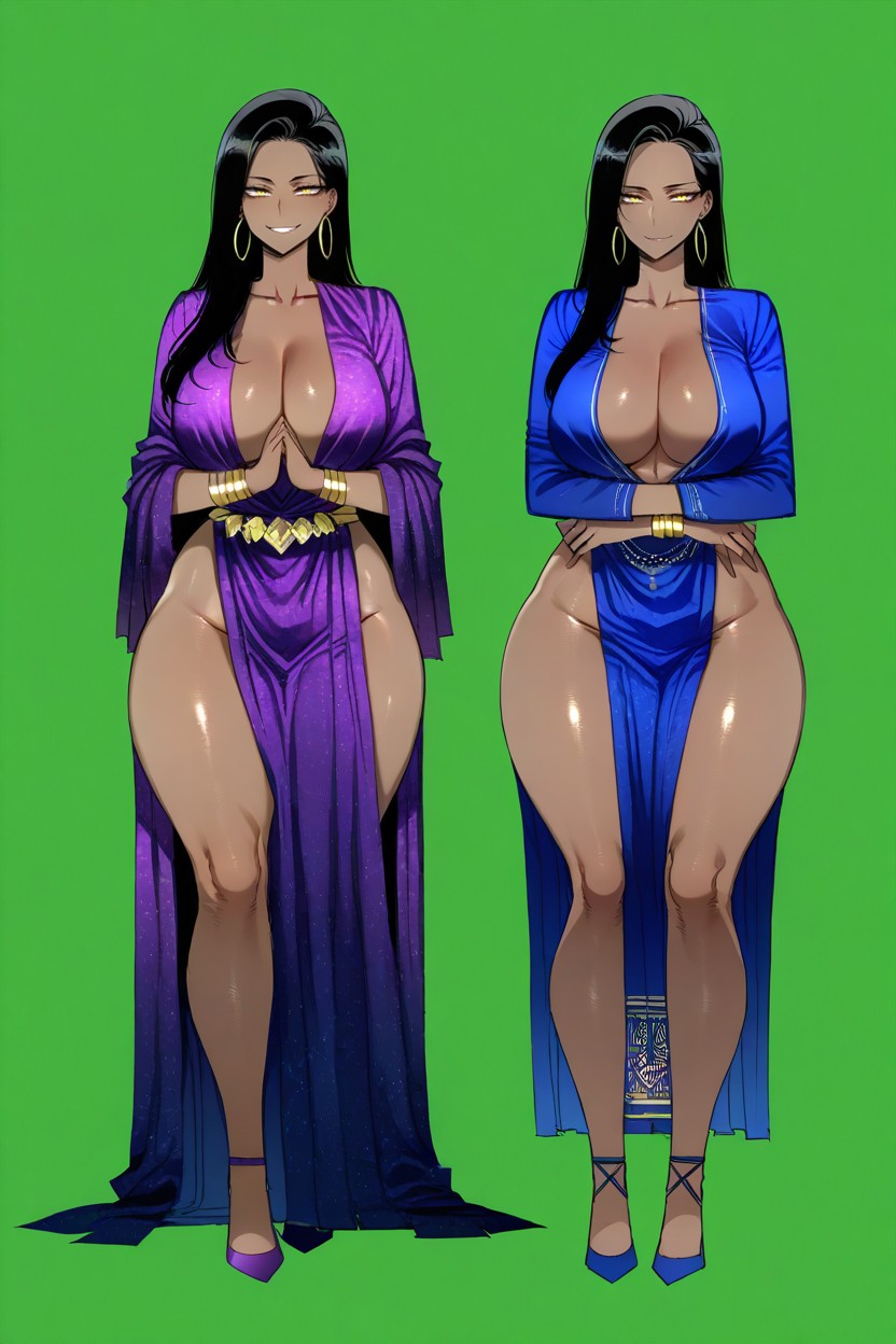 Exposed Cleavage, Arms Down, Smiling Hentai AI Porn