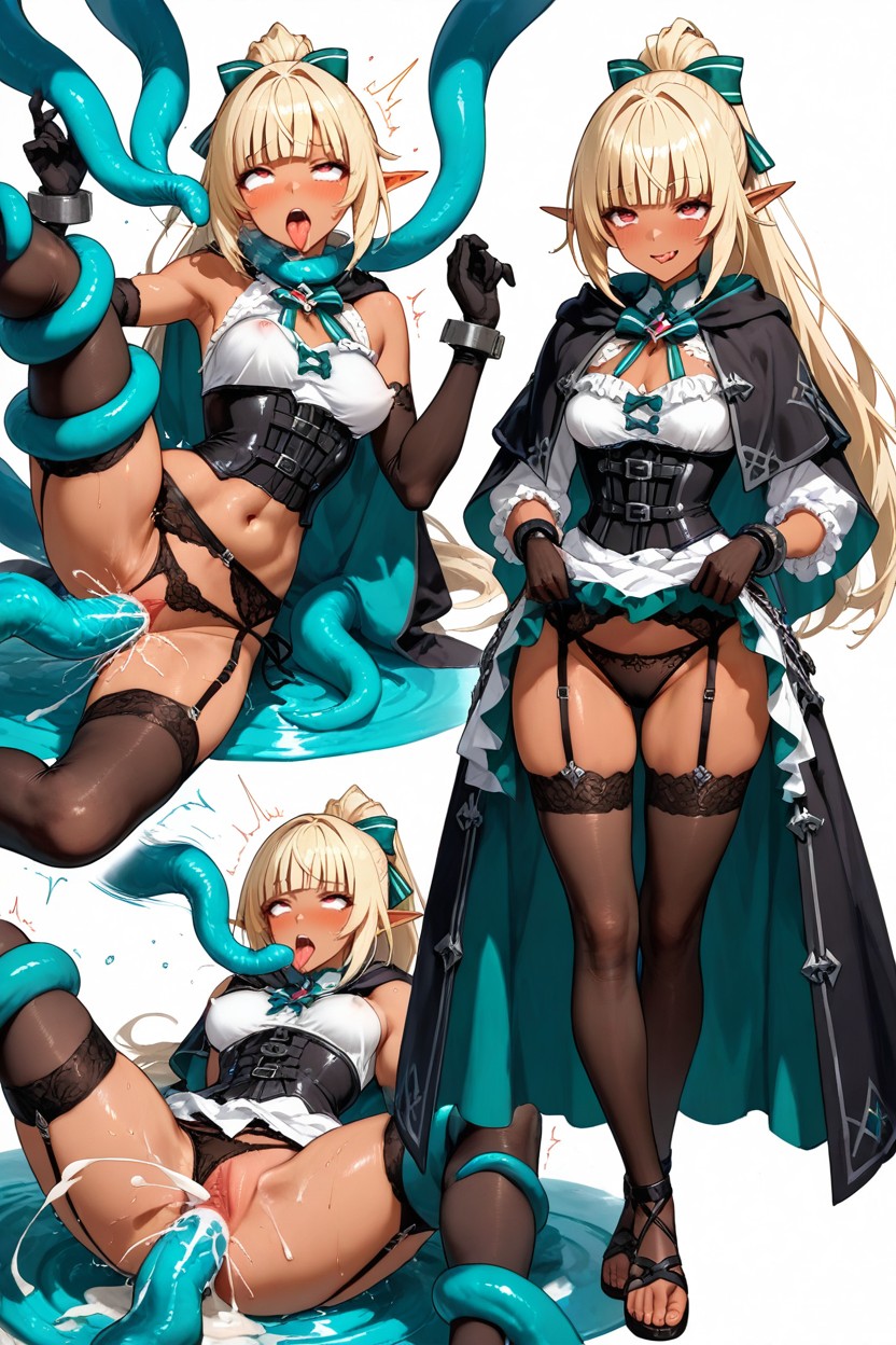 Front Bangs, Hyper Open Front Indigo Layered Plate Gothic Corset, All Brown High Sandals Gloves Single Shoulder Capes Hentai IA