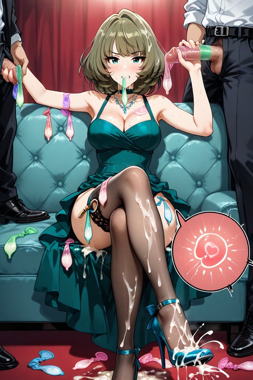 Wearing Condom, Cum Everywhere, Used Condom Thigh Ring Hentai AI Porn