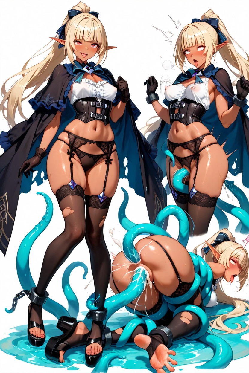 Torn Outfit, Small Breasts, Aqua Water Tentacles Hentai AI Porn