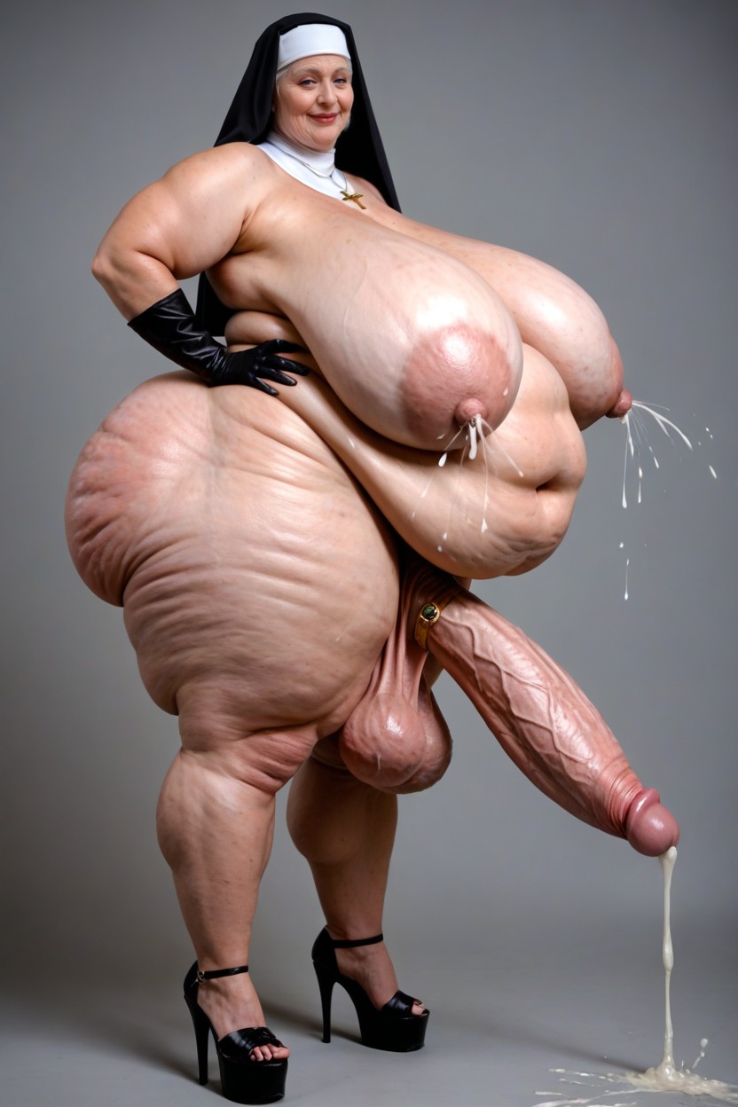 Extremely Large Ass, Tall, Erect Cock Shemale AI Porn