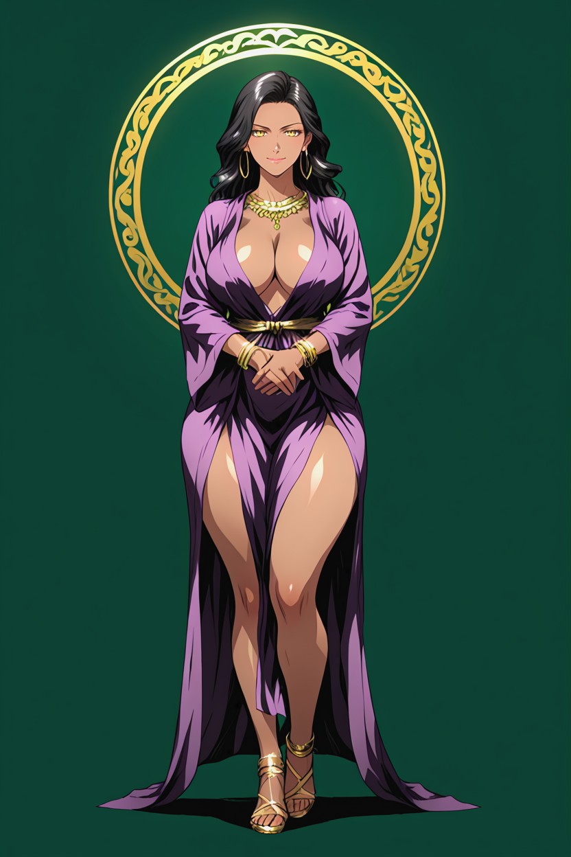 Green Background, Yellow Eyes, Large Breasts Hentai IA