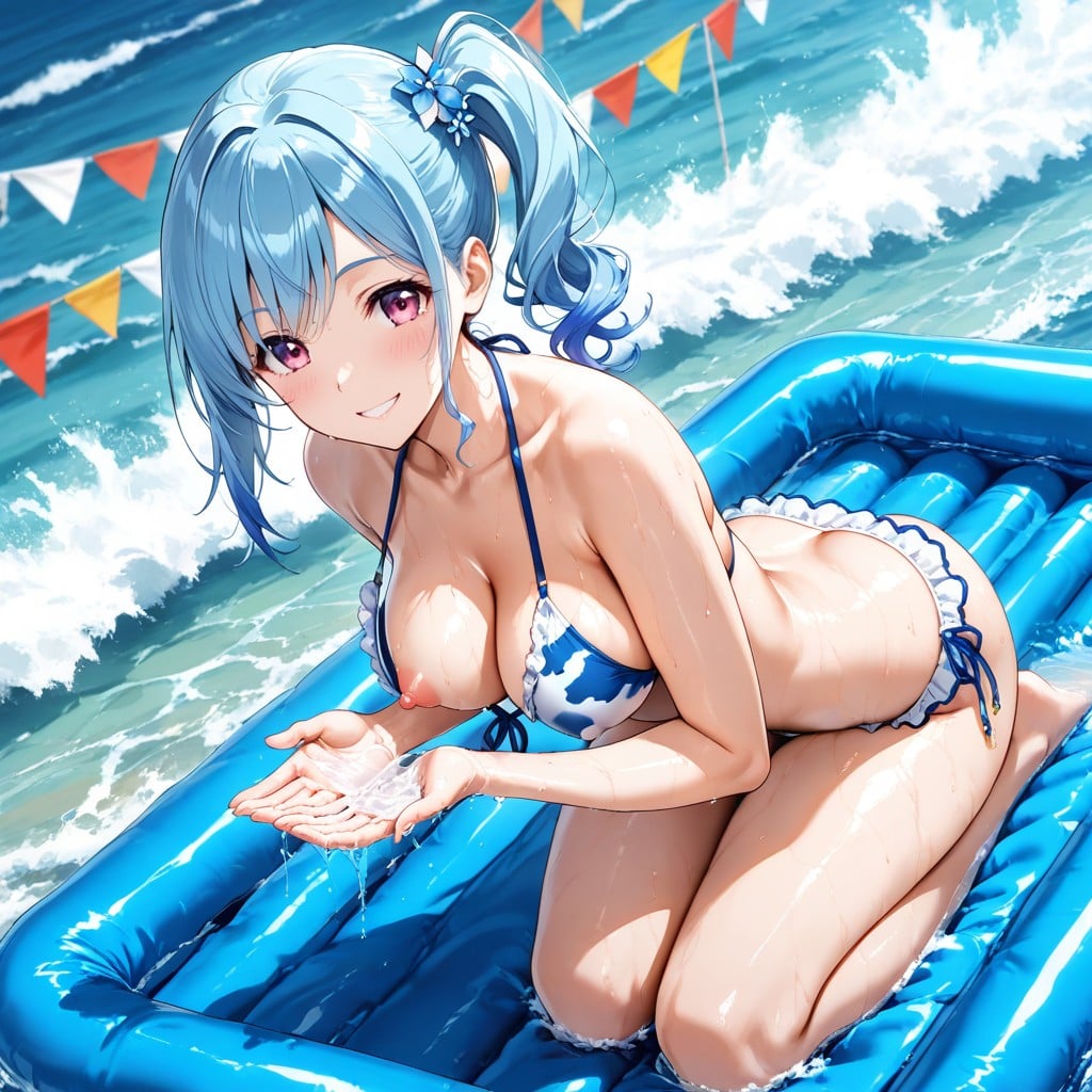 Rubber Raft Floating Above Water, Detailed, Skinny Hentai AI Porn