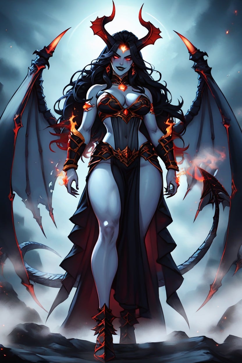 Black Lipstick, Grey Skin, Long Flowing Black Hair Hentai AI Porn