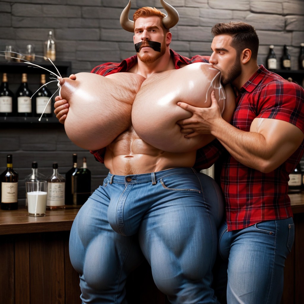 Big Nipples, Oiled Skin, Músculos Sobredimensionados Porno gay IA