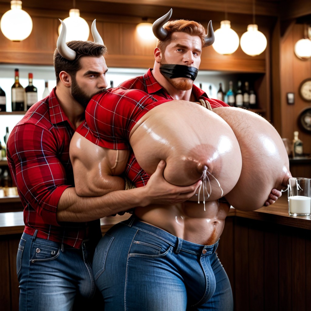 Big Nipples, Aggressively Sucking Boob, Oiled Skin AI Gay Porn