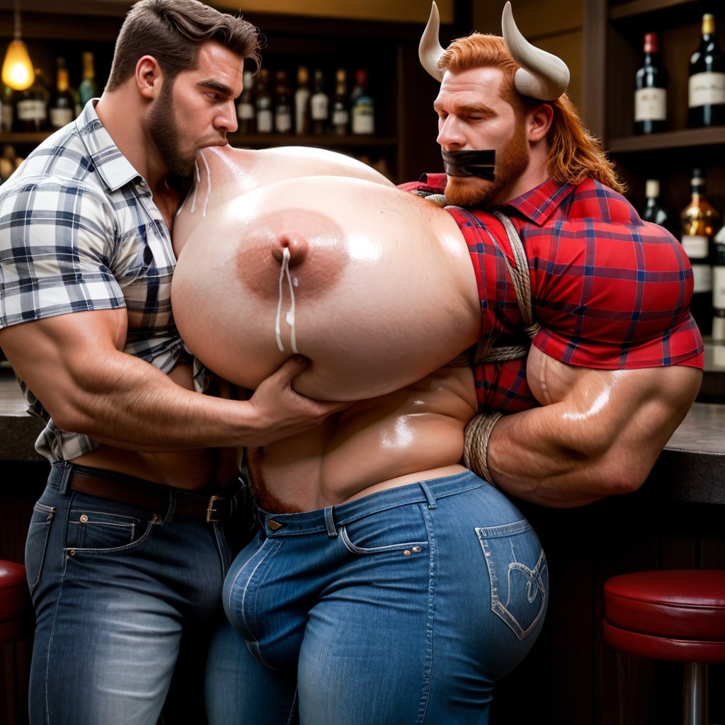 Big Nipples, Red Plaid Shirt, Big Bulge AI Gay Porn