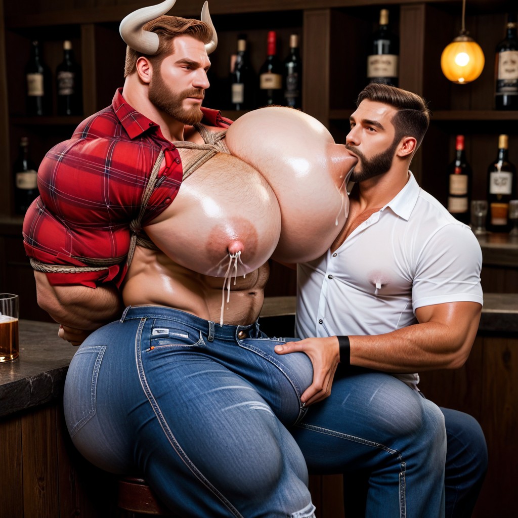 Beard, Tied And Gagged With Black Tape, Hyper Bulky AI Gay Porn