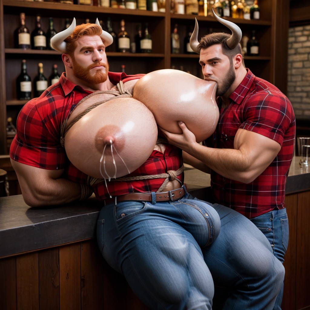 Pec Garrbing, Extremely Large Ass, Big Nipples AI Gay Porn