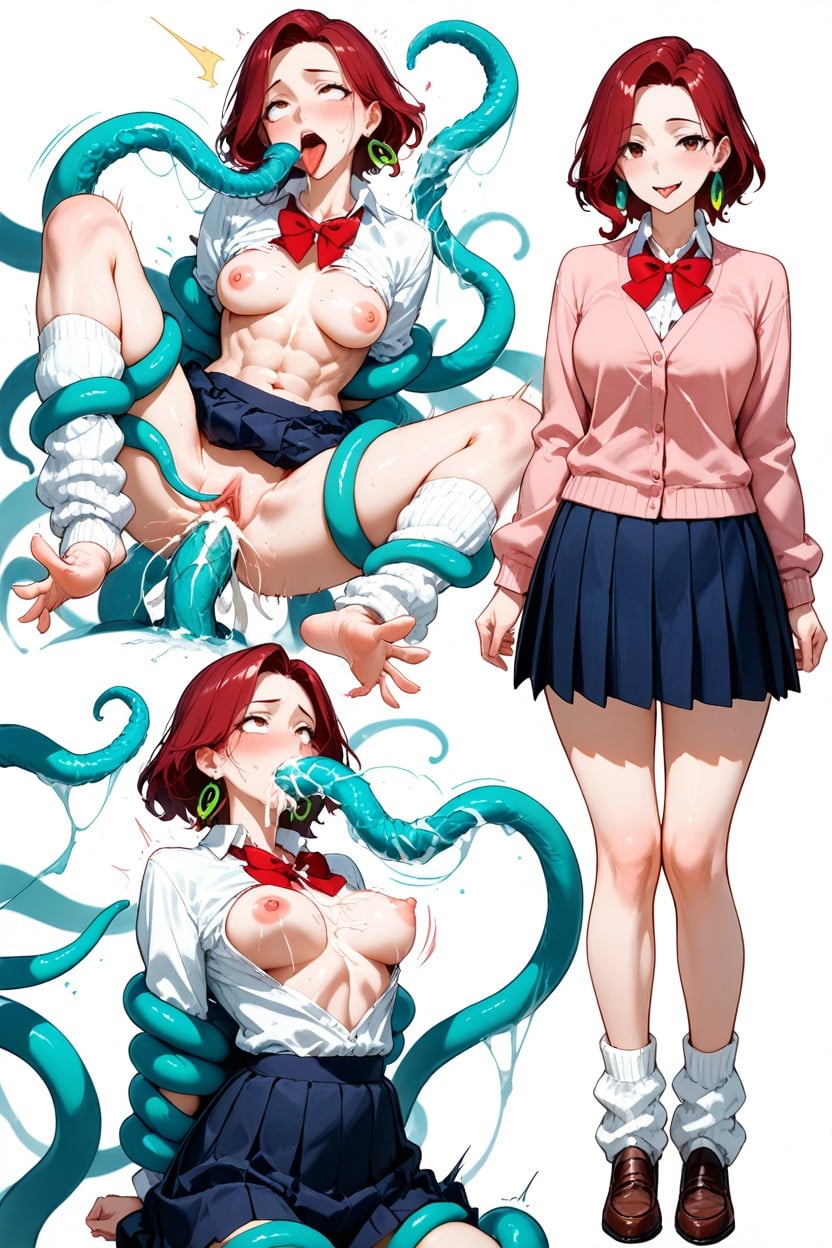 Swarm Of Tentacles Wrapped Masterfully Hyper Long Legs, ショックを受けた, Spread Toes Red Brown Eyes ヘンタイAIポルノ