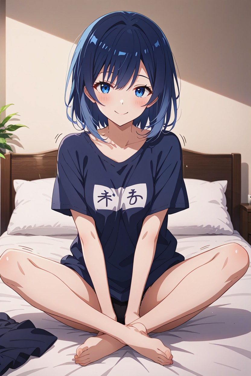 Anime Coloring, Sitting On Bed Alone, Barefoot Hentai AI Porn