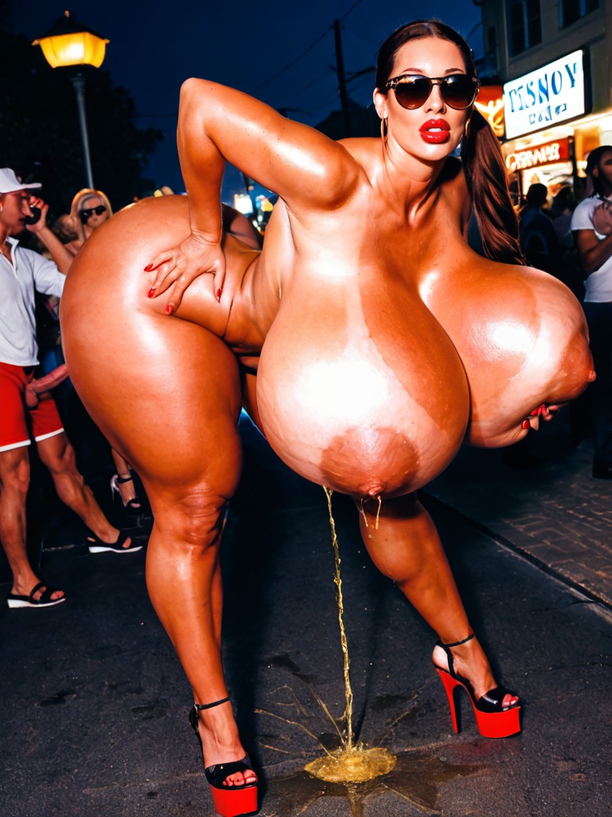 Pink Cock, Bending Over, Ona Street Shemale AI Porn