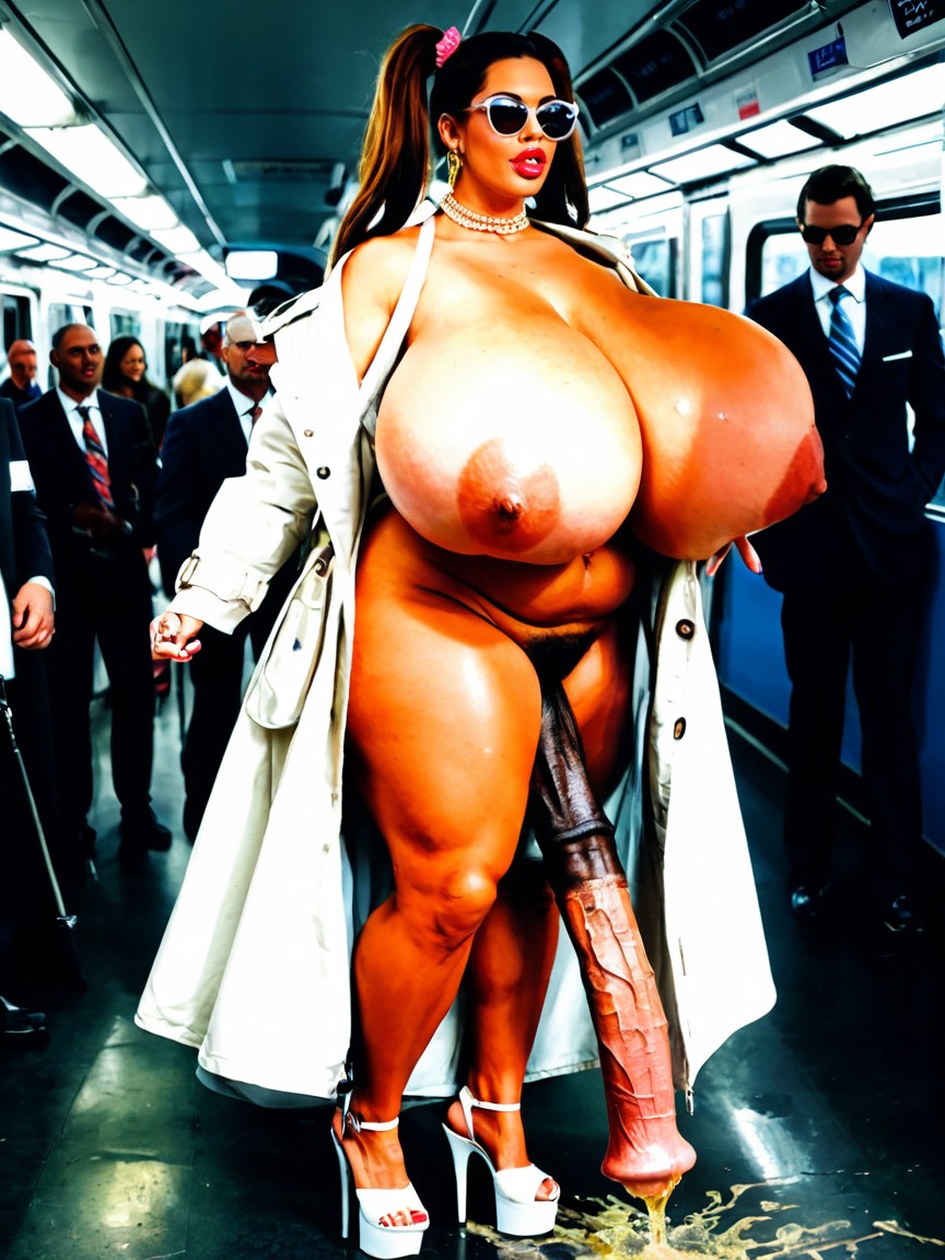 Massive Cleavage, Huge Horsepenis, Pubic Hair Shemale AI Porn