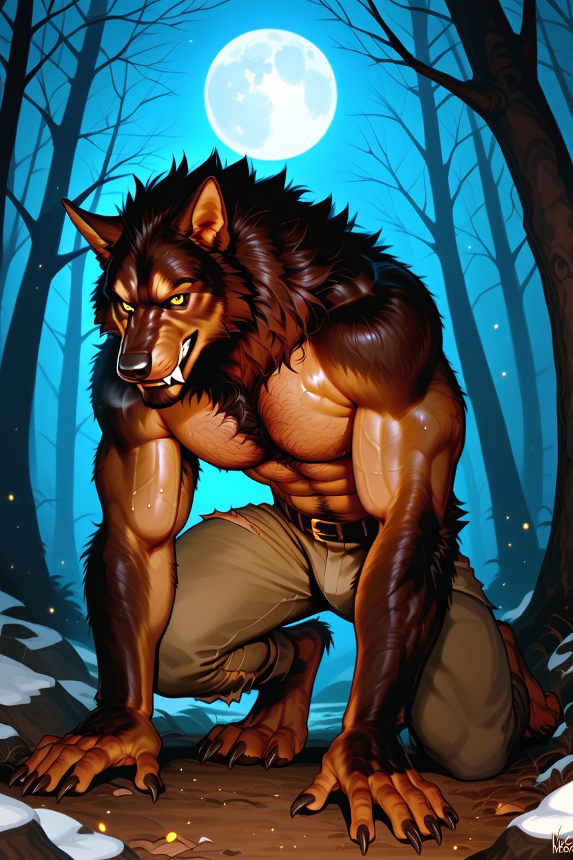 Werewolf Sweaty, A Hairy Wolflike Werewolf, 18+ AI Gay Porn