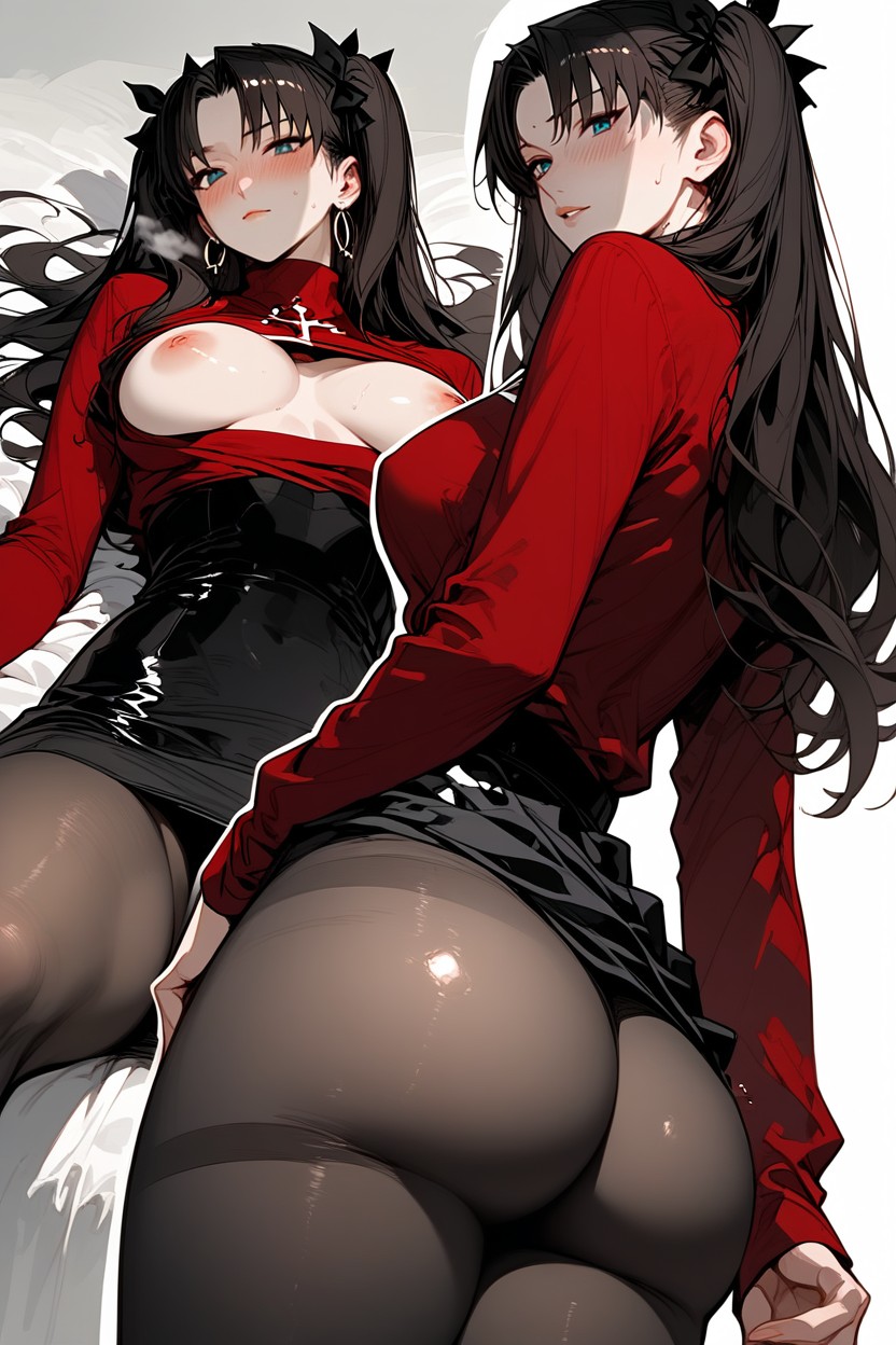 Red Virging Sweater, Focus On Ass, Medium Round Bubble Butt In The Air Hentai AI Porn