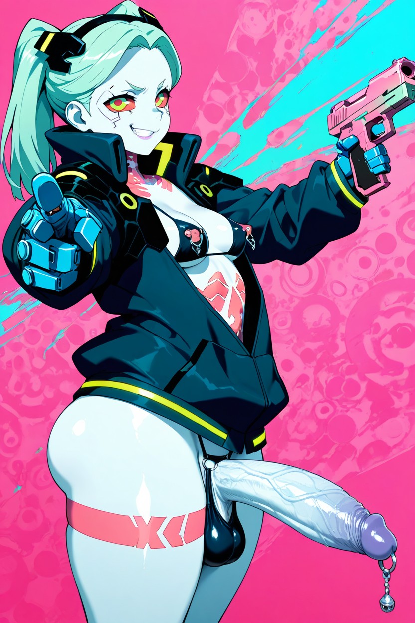 Black Thong, Oiled Skin, Pointing A Gun At Viewer AI黄漫