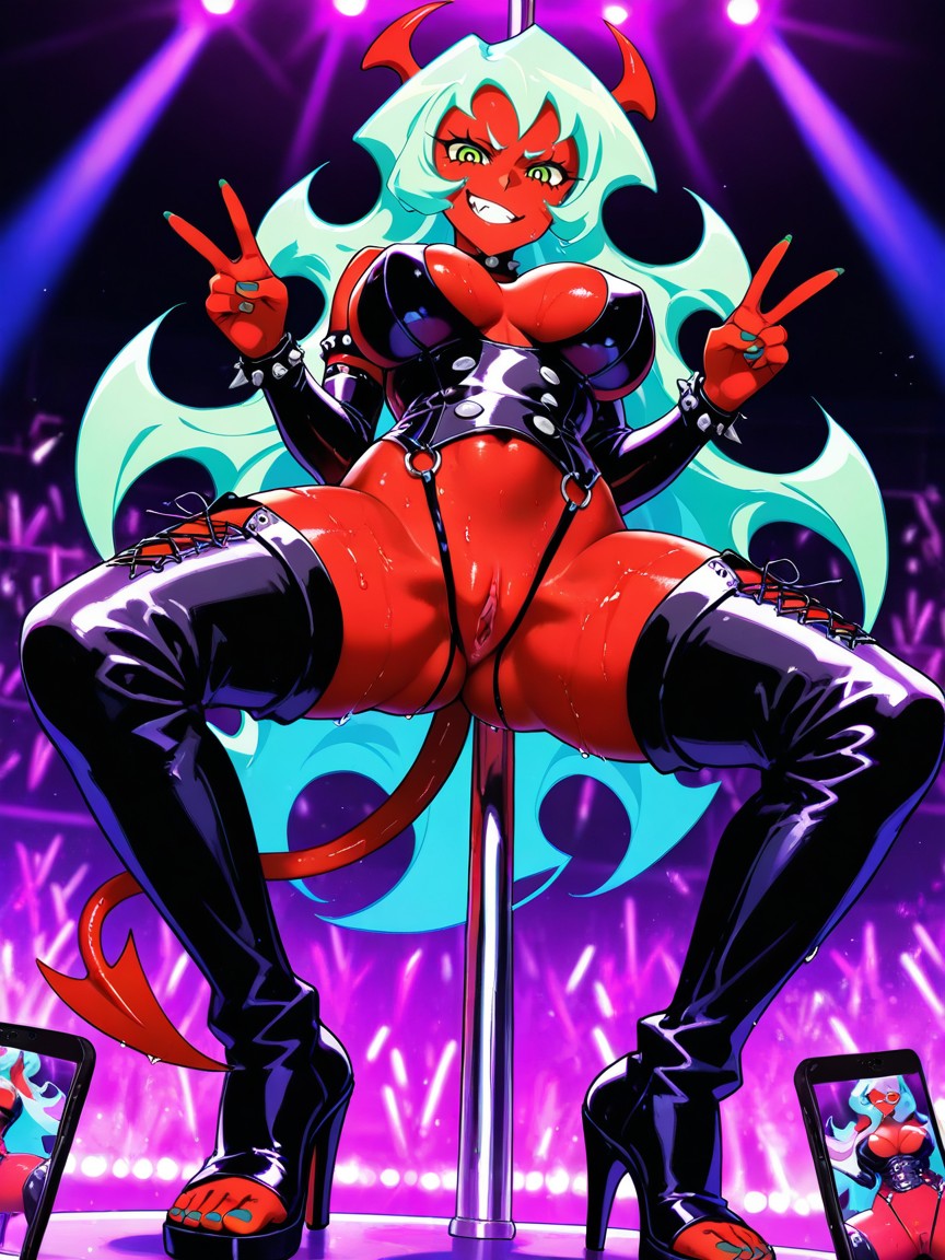 1 Person, Leather Thigh High Boots, Double V Sign Hentai AI Porn