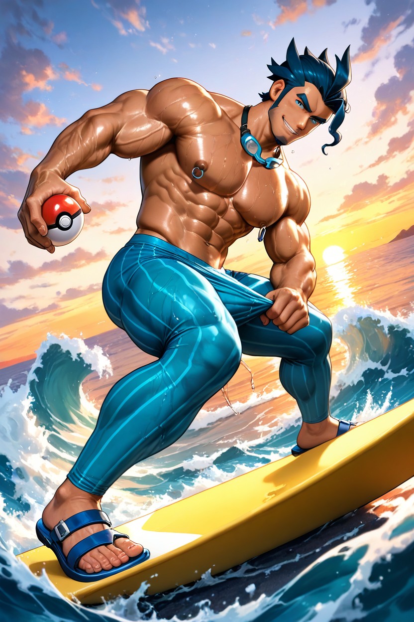 Erect Cock, Surfing, Turquoise Water AI Gay Porn