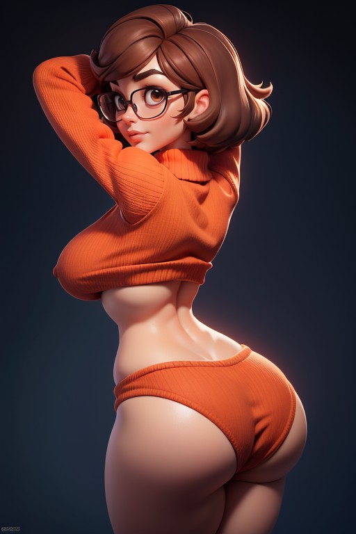 Thicc, Velma Scooby Doo, Large Dark Rim Glasses Hentai AI Porn