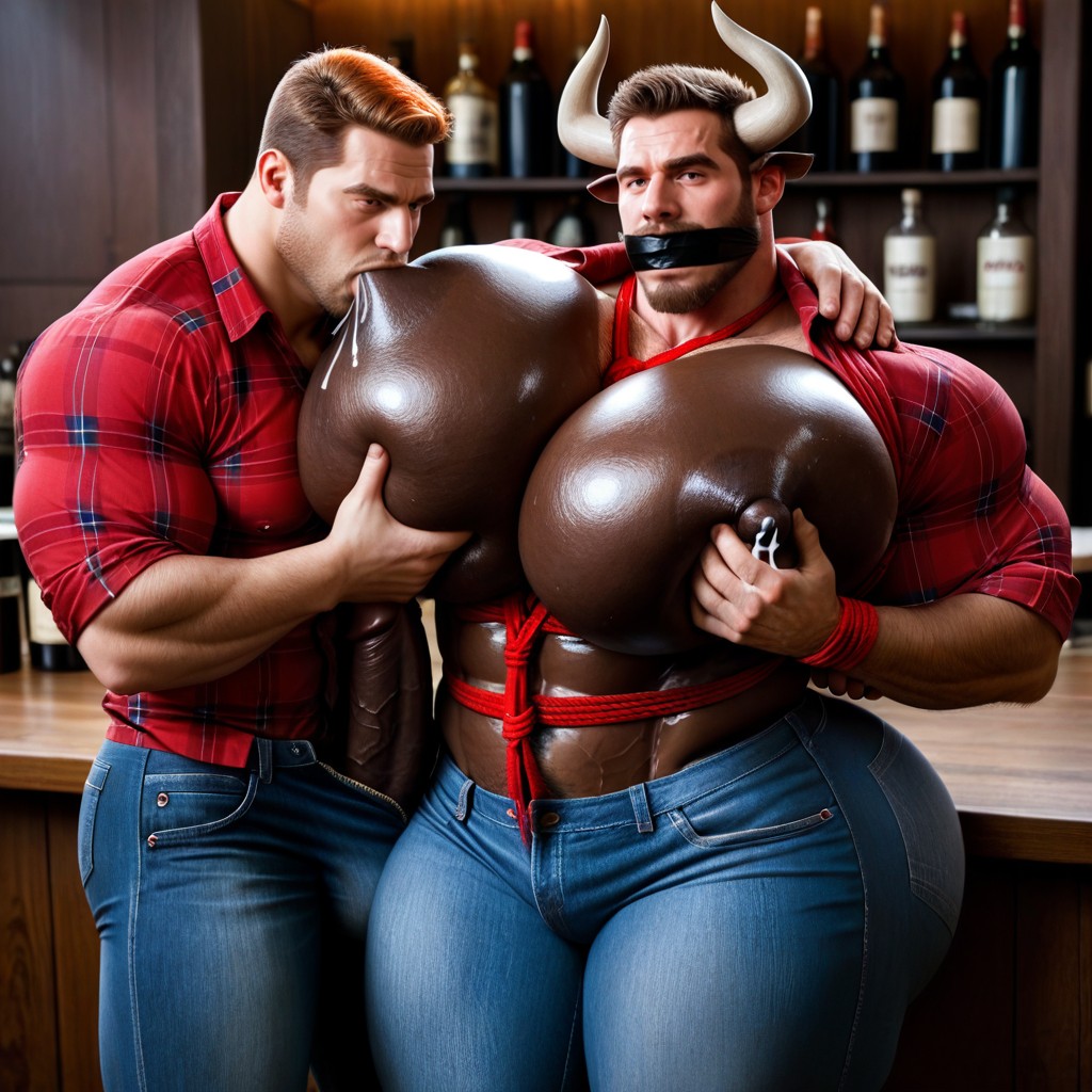 Bar, Masculine Facial Features, Black Skin AI Gay Porn