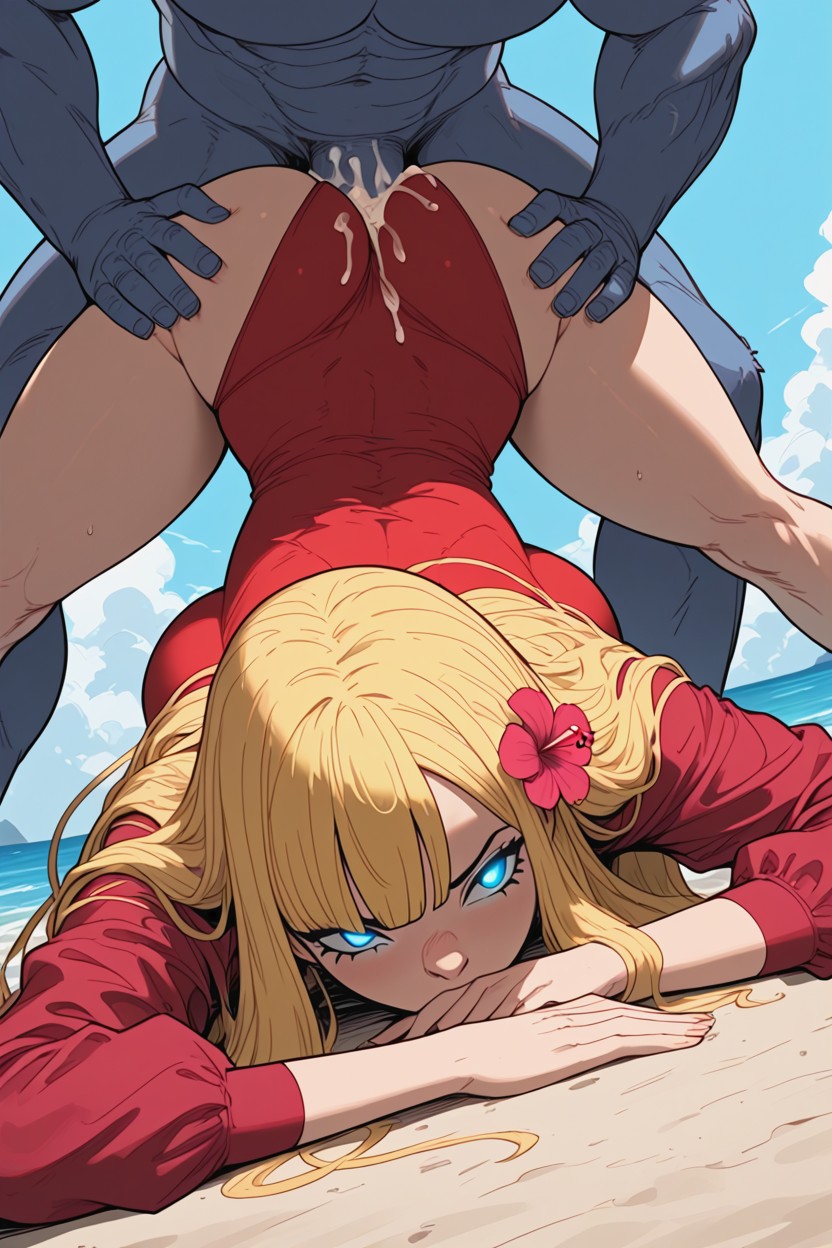Red One Piece Swimsuit, Gigantic Cock, Aburrido Hentai IA