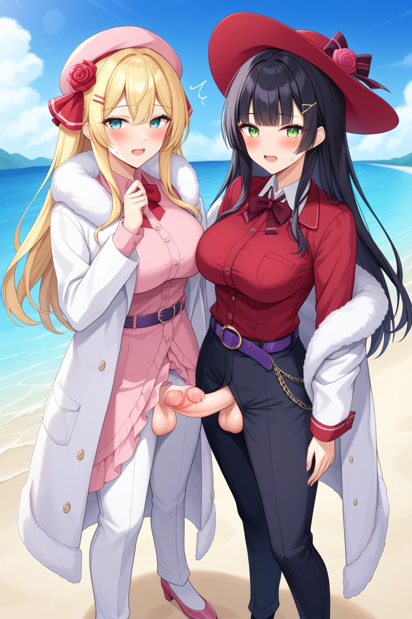 Magenta Pantsuit, Fur Coat, Ribbon On Shoes AI Porn