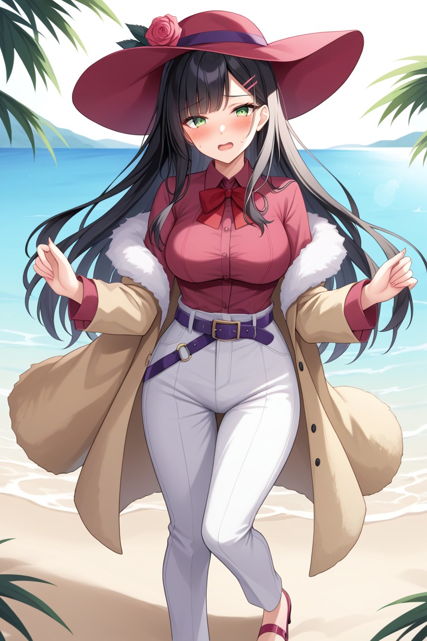 Fur Coat, Bangs, Single Flower In The Hat AI Porn