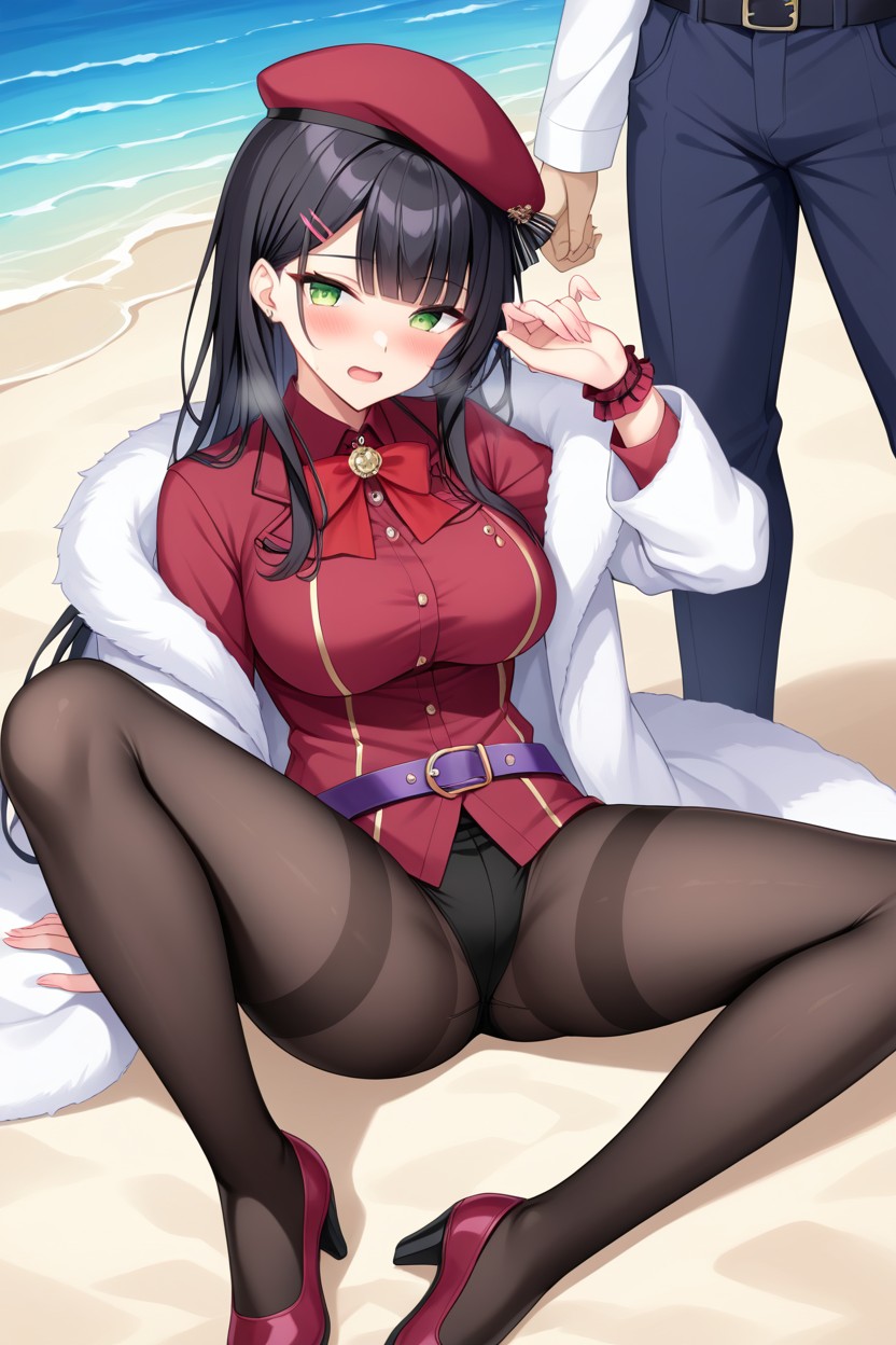 Hair Clips, Black Hair, Single Flower In The Hat AI Porn
