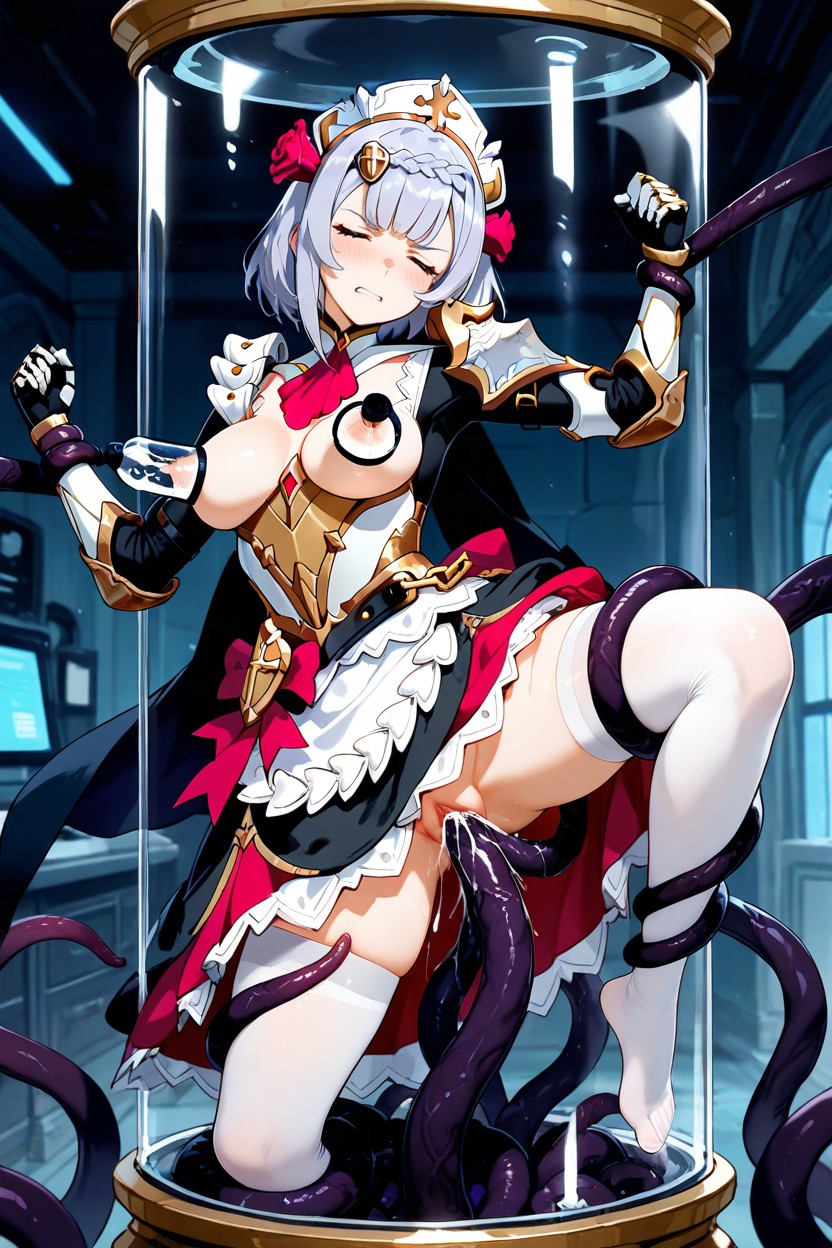 In Laboratory, Angry, Black Tentacles Grabbing Neck Hentai AI Porn