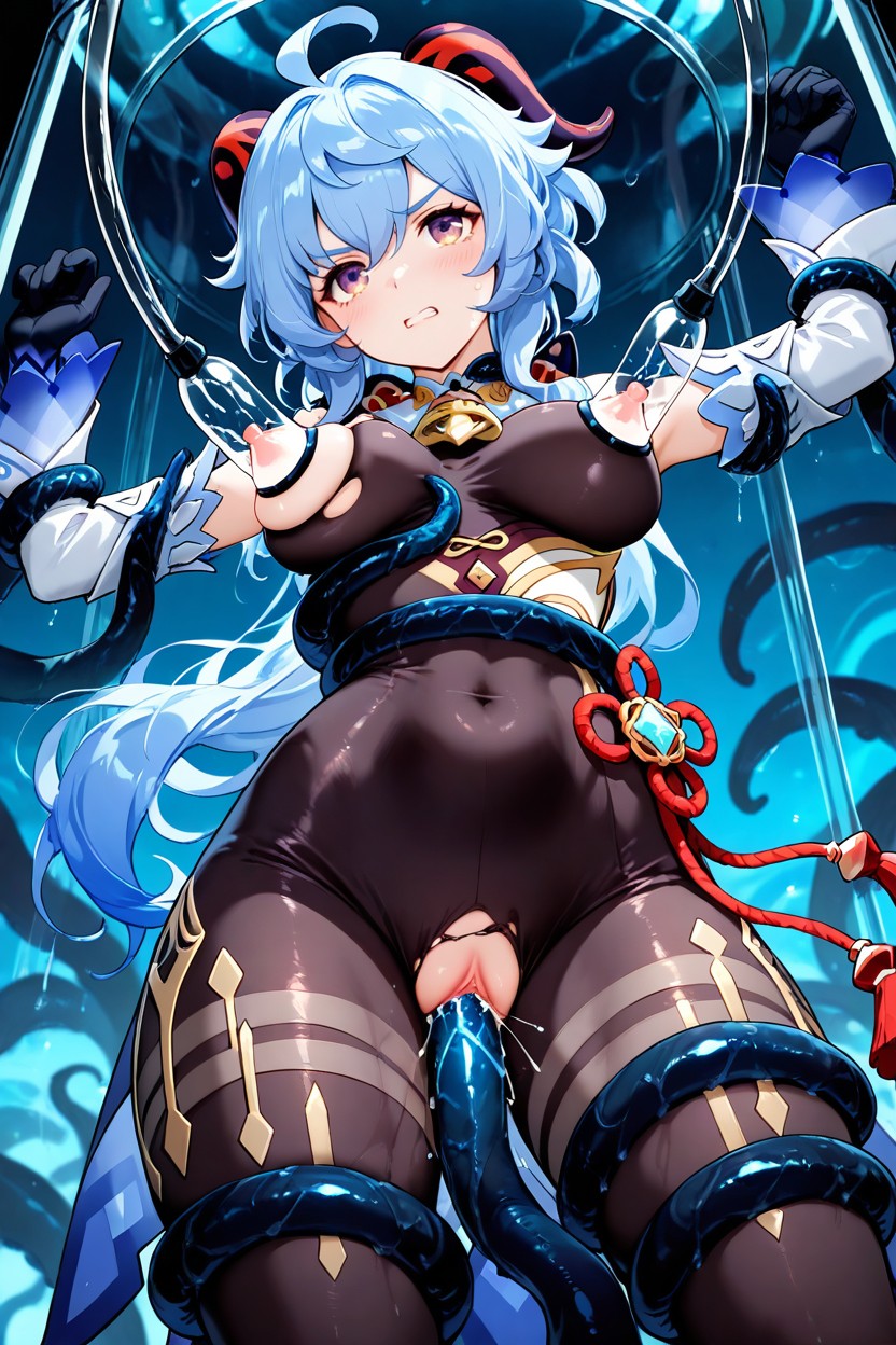 Bottom Up, In Laboratory, Black Tentacles Grabbing Neck Hentai AI Porn