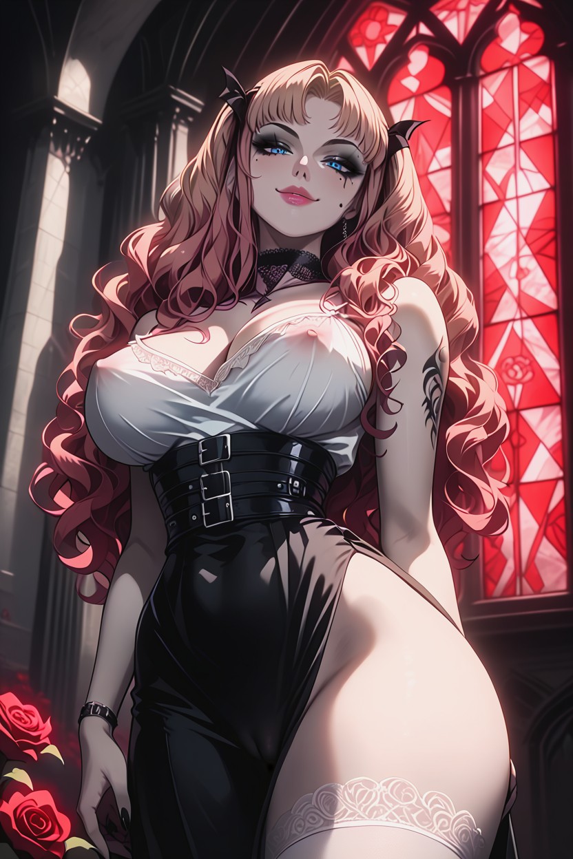 Black Nails, White Camisole Dress, Large Breasts Hentai IA