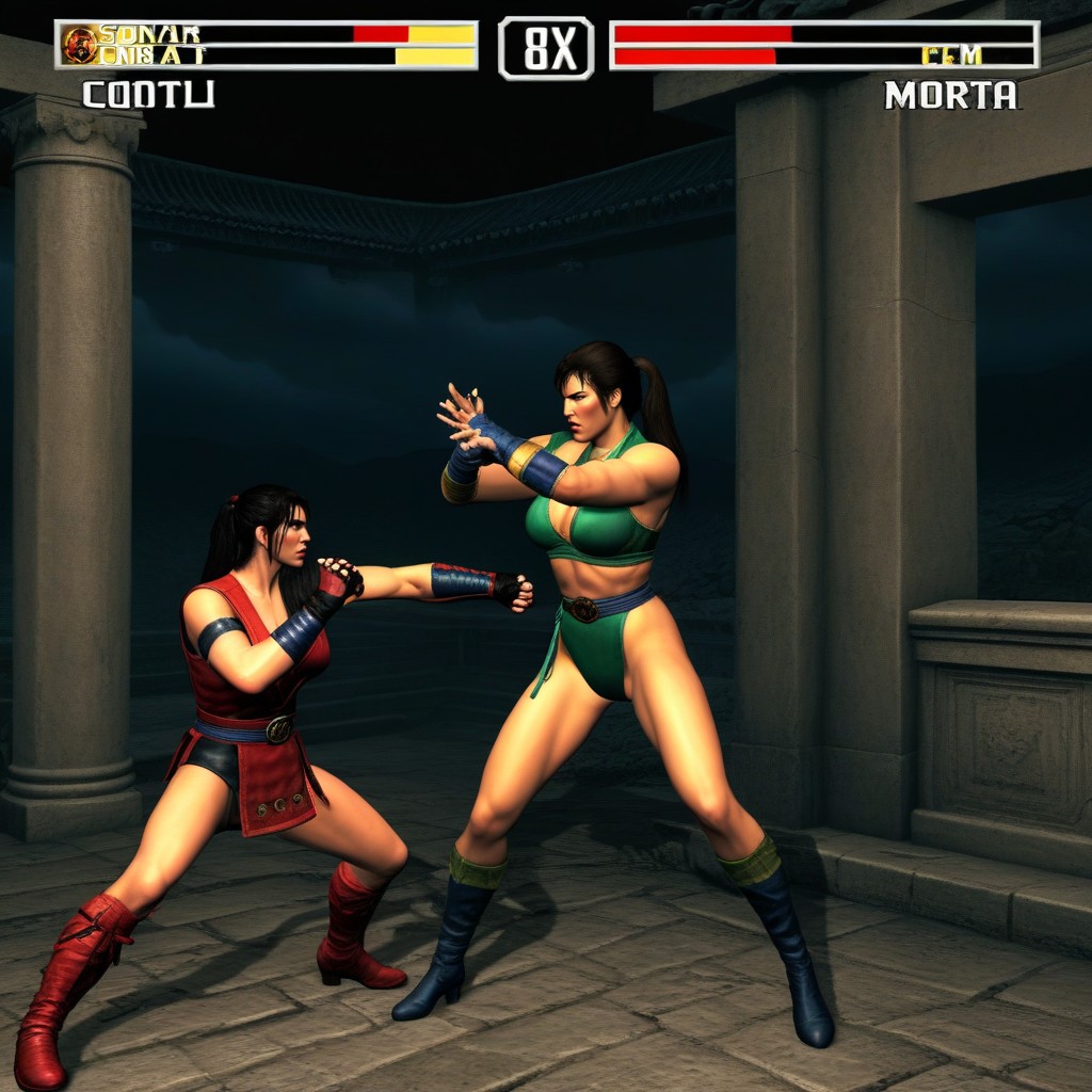 Create Screenshot From Classic Mortal Combat Game, Health Bars, Mortal Combat Game Art Style AI Porn