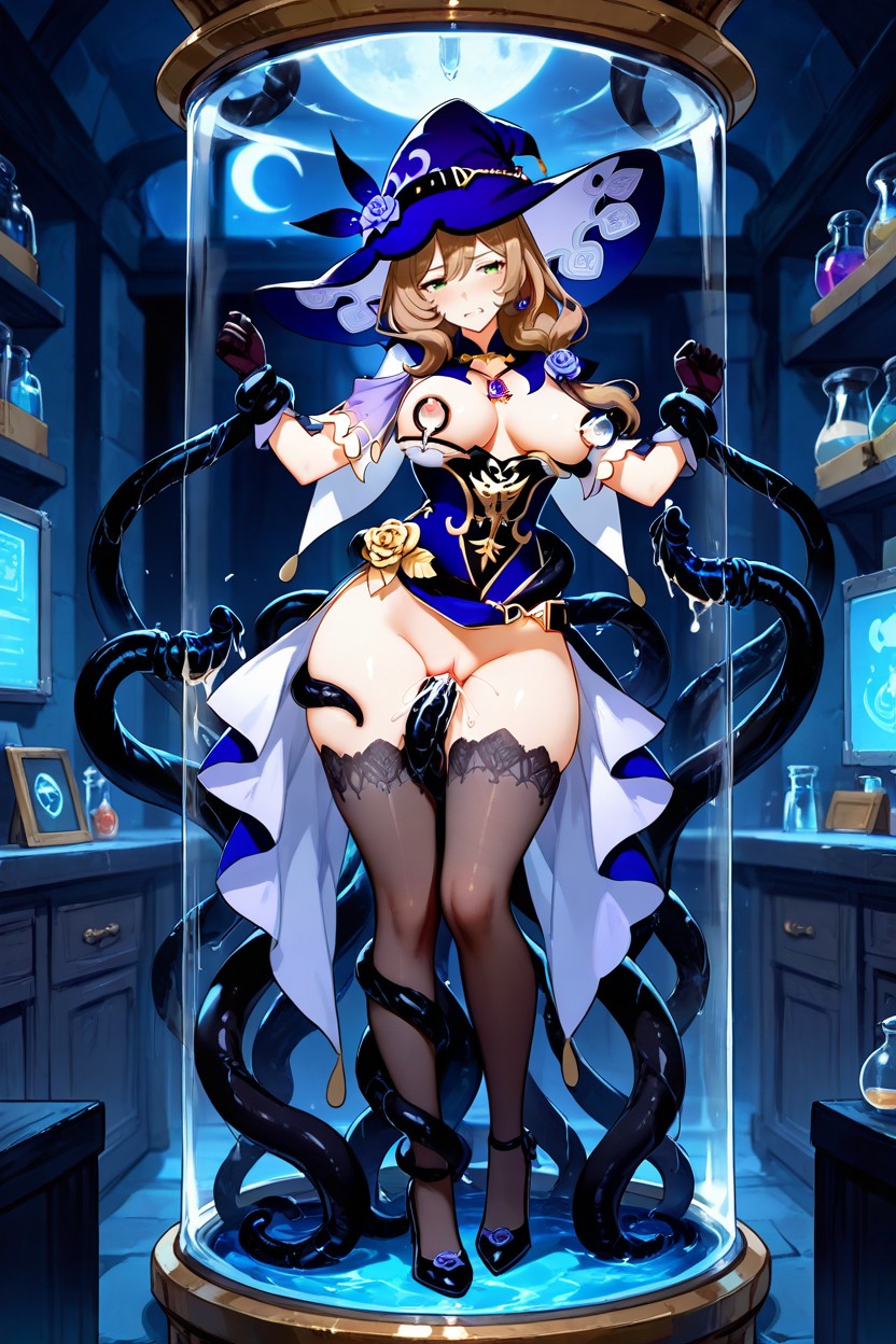 Medium Ass, Tentacles Grabbing Breast, Asymmetrical Dress With Rose And Moon Patterns Hentai AI Porn