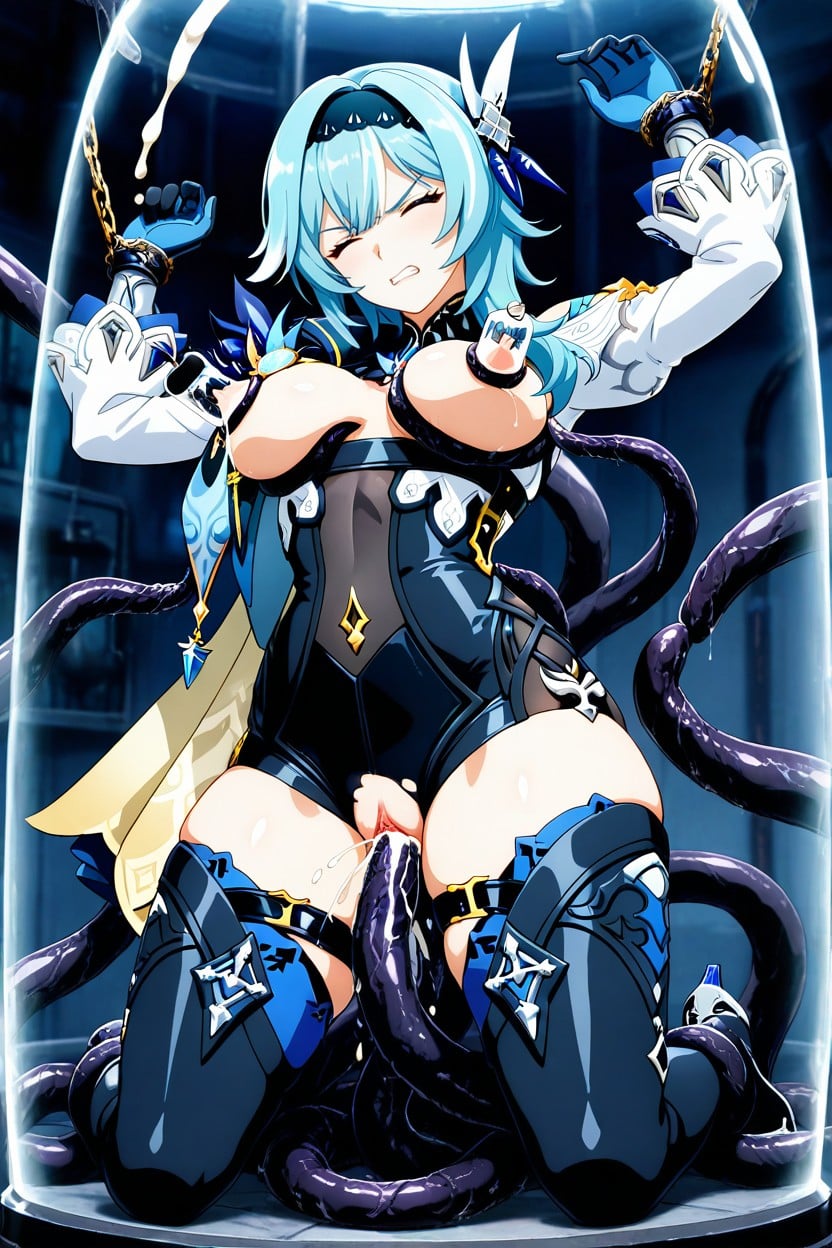 25+, White Sleeves With Blue Cuffs, Wearing An Elegant Fantasy Military Outfit Hentai IA
