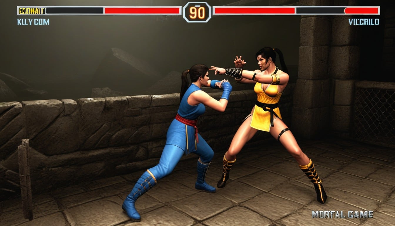 Classic Game Artstyle, Sonya And Scorpion Mid-battle, Sonya Vs Scorpion Fighting In Mortal Combat Game AI Porn