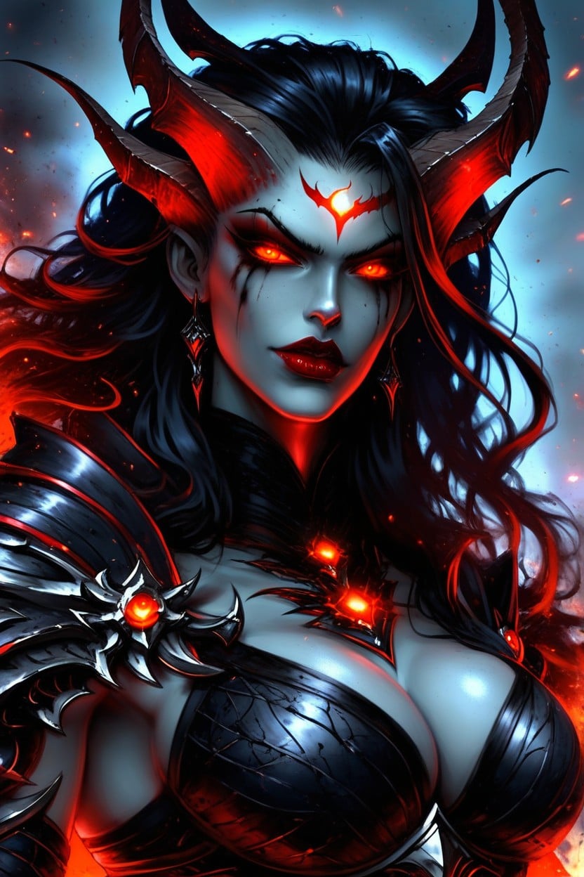 Confident And Intimidating Stance, Gothic Makeu, Red Glowing Eyes Porno IA Hentai