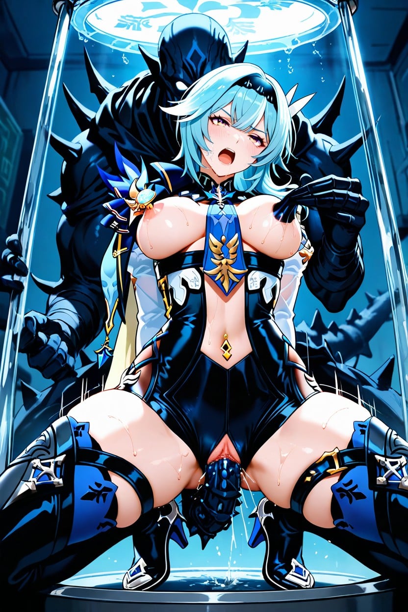 Black Monster Sucking Breasts, Motion Lines, Open Mouth Hentai AI Porn