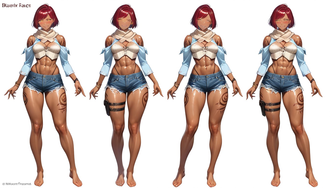 Hyper Logical Depth White Background, Embarrassed , Four Identical Poses Hentai AI Porn