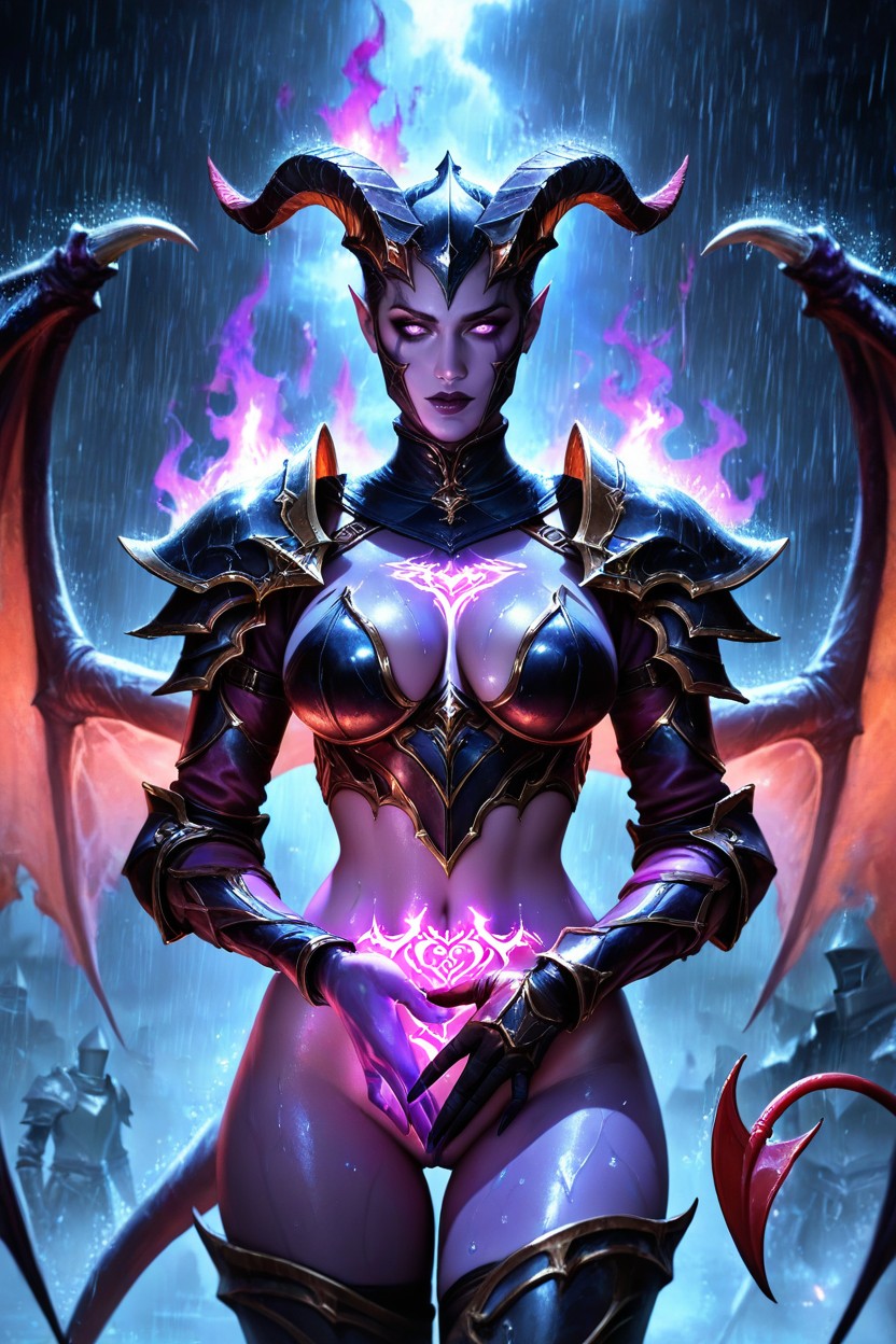 Big Demon Purple Wings, Waist Shot, Gothic AI Porn
