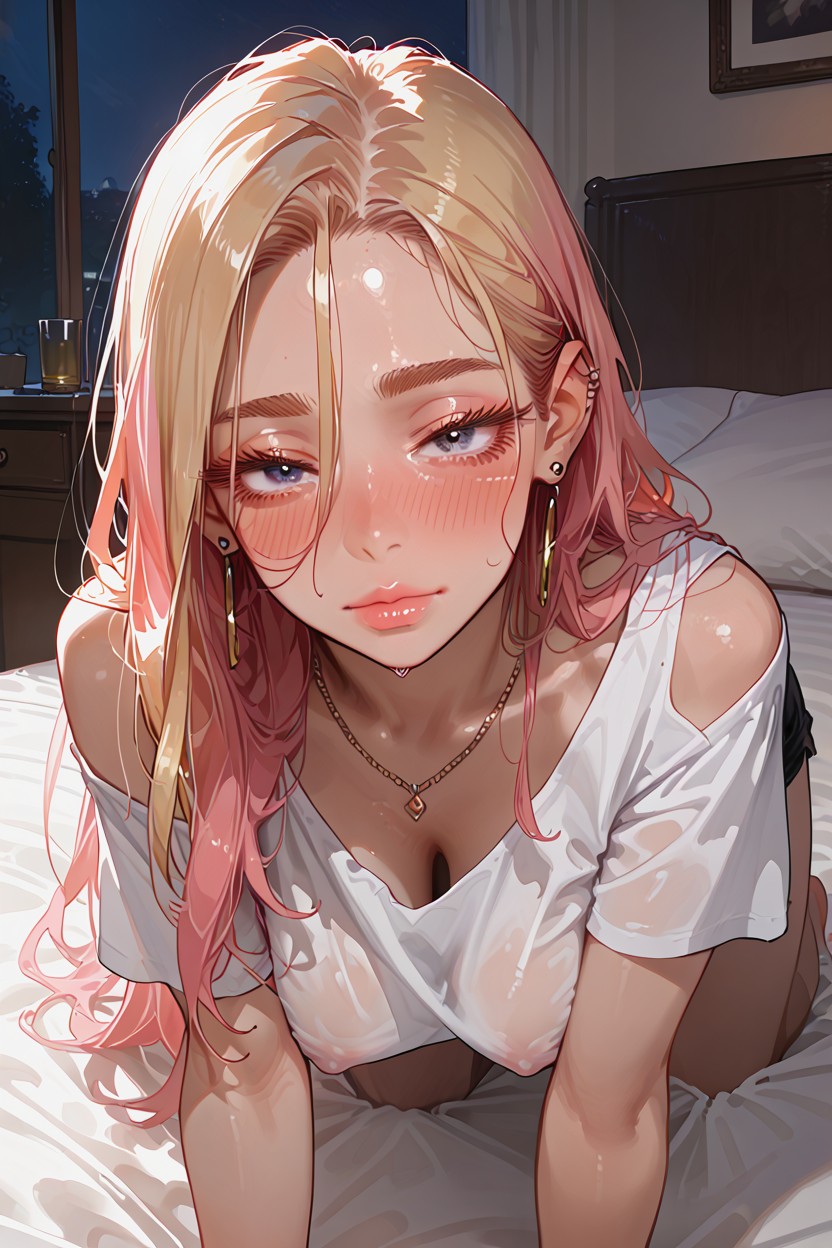 Flushed Face, Pushing Hair Out Of Eyes, On All Fours Hentai AI Porn