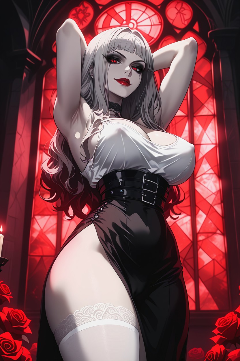 Long Straight White Hair, Massive Thighs, Pencil Waist Hentai AI Porn